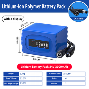 Bateria de Polímero de Íon de Lítio 24V 3000mAh com Display de Energia e Cabo DC - Ideal para Dispositivos Industriais 24V/Luzes LED - Product Image 2