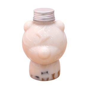 400ml Creative Unique bear shaped plastic container bottles disposable Christmas milk tea cup pet drink jar boba bear cup