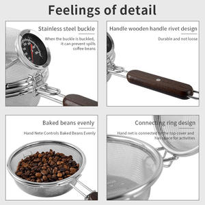Grille de torréfaction de <span class=keywords><strong>café</strong></span> en acier inoxydable avec poignée en bois écologique et thermomètre, pour torréfaction de grains à feu ouvert à domicile - Product Image 5
