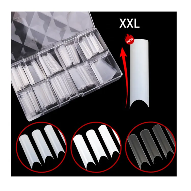 500PCS/Box Clear Natural White Trendy Classical XXL C Curve French Nail Tips Long Tapered Square for Manicure Acrylic Gel Nails