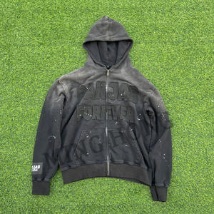 Custom Sticker Embroidery Logo Street Graffiti Splash Washed <b>Zip</b> Pullover Hoodie - Product Image 1