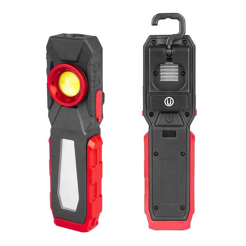 Rechargeable COB LED Work Light Magnetic Hook Folding Flashlight, Portable Mechanic Inspection Lamp for Car Repair, Garage