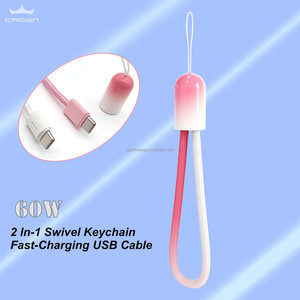 60W USB-C để C Cáp với xoay bện lưới sạc nhanh cho máy tính & tai nghe ngắn Keychain Quà Tặng - Product Image 6