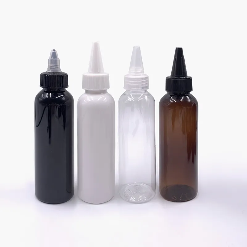 Der vorherrschende Trend Taschenformat Kunststoff PET spitze Haaröl Düse klar drücken Flaschen mit gedrehten Deckeln