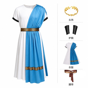 Costume da Toga Romana per Adulti, Abito da <span class=keywords><strong>Imperatore</strong></span> della Grecia Antica con Ghirlanda di Alloro, Outfit Completo per Feste di Halloween e Cosplay - Product Image 4