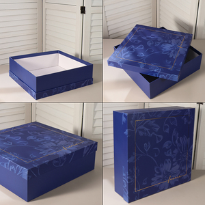 Luxurious Blue <b>Rectangular</b> Floral Jewelry Box High Quality Paper Made Customizable Logo Designed Specifically Square Gift Box - Product Image 2