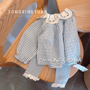Tongxingyuan Girls Plaid Shirt Cotton Oxford Breathable Spring Autumn Set - Product Image 4
