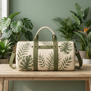 Bolsa de Viaje Personalizada de Algodón con Estampado de Hojas Tropicales y Correa de Hombro Ajustable - Product Image 3