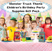 Bracelets en silicone, badges, épingles, carnets, étiquettes, autocollants 'Créez une face', jouets, cadeaux, sacs en papier et articles de fête sur le thème des Monster Truck