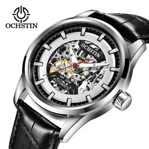 OCHSTIN 62002 时尚黑色男士机械手表漂亮的不锈钢表带自动 30 米防水镂空休闲腕表
