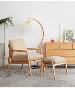 كرسي استرخاء فاخر من خشب البلوط الصلب مع مسند للقدمين، تصميم عصري لغرفة المعيشة وغرفة النوم والفنادق، قابل للتخصيص - Product Image 5