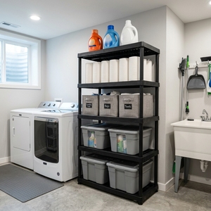 Heavy Duty <strong>5</strong> Shelf <strong>Plastic</strong> Storage <strong>Shelving</strong> <strong>Unit</strong> for Garage Basement Pantry - Product Image 5