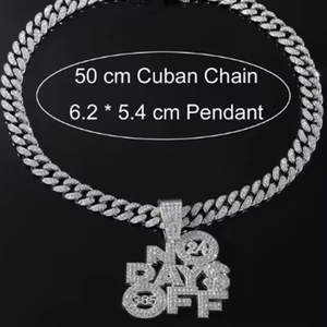 Pendentif unisexe tendance en alliage de zinc plaqué or 14K, <span class=keywords><strong>avec</strong></span> lettres empilées 'NO DAYS 24 <span class=keywords><strong>365</strong></span>' et diamants CZ, chaîne maille cubaine, style Hip Hop Streetwear - Product Image 6