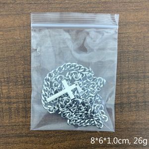 Collana con Croce in Acciaio Inossidabile, Inossidabile, Semplice, Catena Larga 5mm con Finitura a Sei Lati, Ciondolo a Croce da <span class=keywords><strong>2</strong></span>,5 cm - Product Image 3