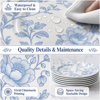 Assiettes de présentation florales bleues de 13 pouces en gros, sous-assiettes classiques en plastique durable pour la décoration de mariages, banquets et fêtes (vente en gros)