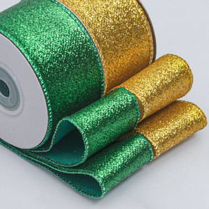 Cinta de grogrén con borde de alambre y purpurina, cinta de tela brillante con recubrimiento en polvo para decoración de árboles de Navidad, coronas y adornos de fiesta - Product Image 4