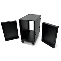 OEM All Black 16U Rack Mount Flight Case untuk Server Kurang dari 80cm dengan Roda Hitam 4 Inci dan Tutup Depan dan Belakang yang Dapat Disatukan