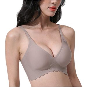 Women's Sexy Comfortable Seamless Bras V-Neck Glossy Invisible Bralette Soft Wire Free <b>Push</b>-Up Breathable Solid Quick Dry Summer - Product Image 1