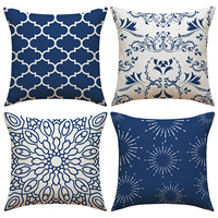 Housse de coussin YINUAN bleu marine, style bohème, mandala, lignes géométriques florales, lavable, décorative, housse de coussin