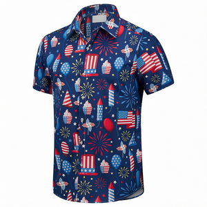 Camisa Hawaiana para Hombre, Diseño Patriótico con Estampado de Fuegos Artificiales del 4 de Julio, Manga Corta, Abotonada, Estilo Casual para Verano, Playa, Fiesta o Vacaciones - Product Image 1