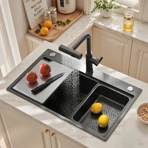 Évier de cuisine à cuve unique en acier inoxydable SUS304 épaissi de 5 mm avec motif gaufré grain de riz - Product Image 1