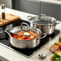 Marmite à soupe en acier inoxydable à 3 couches alvéolées avec revêtement antiadhésif en céramique, double poignée, pour ustensiles de cuisine
