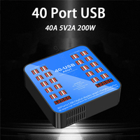 Station de charge USB 200W 40 ports avec écran LED numérique, ventilateur de refroidissement automatique, charge rapide QC3.0 PD, chargeur en vrac ignifuge