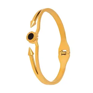 Joyeria Acero Inoxidable American Style Spike Nail Roman Black Acrylic Gold Plated Bangle&bracelet Jewelry