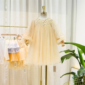 Bebé niña encaje vestido flor manga larga liso niños vestidos de la princesa la escuela los niños boutiques venta al por mayor - Product Image 1