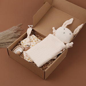Ensemble d'accessoires cadeaux bavoirs pour bébé/pinces à sucette/anneau de dentition en silicone, mousseline de coton, couverture de sécurité pour bébé lapin - Product Image 6