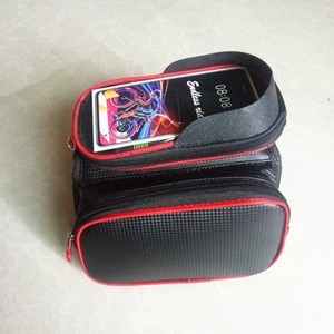 Bolsa para bicicleta, tubo superior del cuadro delantero, resistente al agua, con bolsillo para teléfono móvil, accesorio de ciclismo rojo y negro - Product Image 1