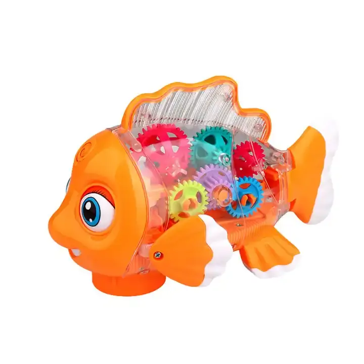 Tiktok sıcak elektrikli şeffaf dişli balık oyuncak araba ışık müzik yanıp sönen dönen oyuncak balık çocuklar için