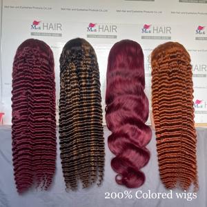 Perruque Lace Frontale 13x4 en Cheveux Humains Ondulés Profonds, Densité 200%, Couleur Bourgogne 99J, Perruque Bouclée Colorée pour Femmes - Product Image 6