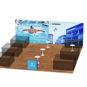 Stand Portátil para Ferias Comerciales, Semi-Cerrado, con Pared Trasera en Forma de L, Múltiples Cabinas de Reunión, Diseño Modular con Gráficos Temáticos de Piscina - Product Image 3