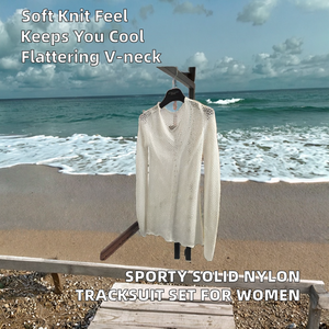 ชุดกีฬาผู้หญิงสีพื้น ผ้าไนลอน เสื้อโค้ทพร้อม<span class=keywords><strong>กางเกง</strong></span>ทรงสอบ ชุดออกกำลังกายที่จำเป็น เสื้อและ<span class=keywords><strong>กางเกง</strong></span> - Product Image 3