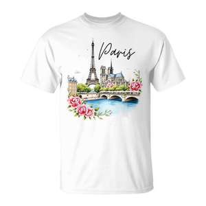 T-shirt souvenir aquarelle Paris France, taille adulte unisexe - Product Image 1