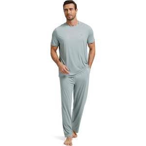 Wholesale <b>Men's</b> Bamboo Viscose <b>Pajama</b> Set Short Sleeve <b>Top</b> Long Pants 2 Piece Sleepwear Buttery Soft Drawstring Waist - Product Image 1