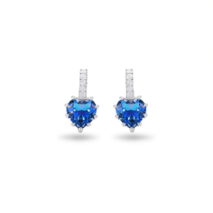 Orecchini a perno a forma di cuore blu zaffiro in argento 925 con cristalli e strass, montatura a griffe, gioielli romantici da donna per tutti i giorni - Product Image 1