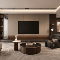 Meuble TV mural en bois de luxe moderne, meuble TV de salon personnalisé avec panneau cannelé, console multimédia avec rangement pour la maison