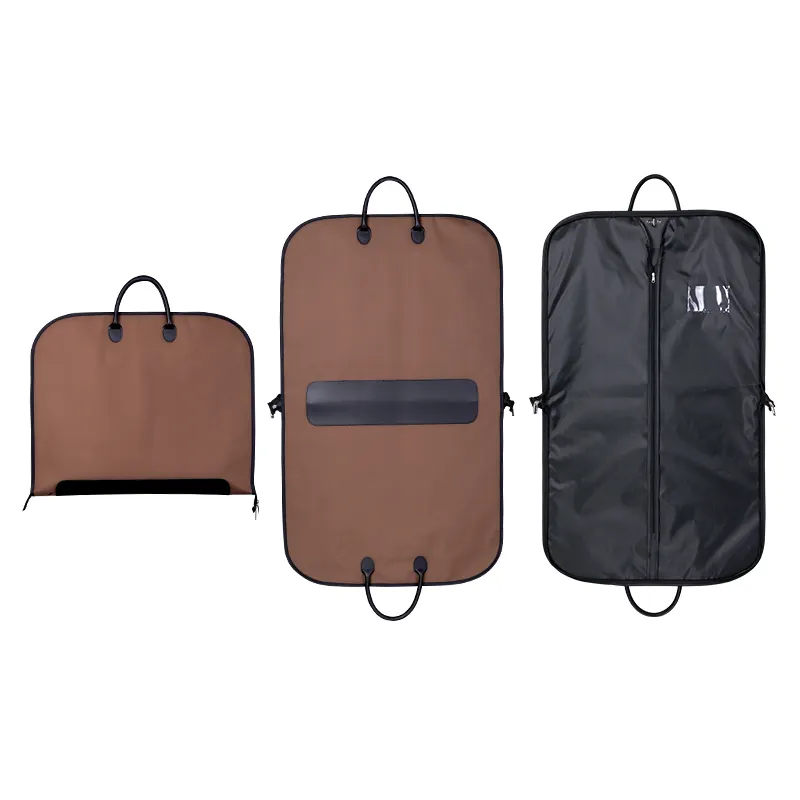 Luxo personalizado impressão LOGOTIPO 300D Oxford Brown Foldable Suit Garment Bag roupa capa com couro Handle 60*100CM