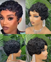 Promotion 9$ Perruque Pixie Courte Brésilienne Frisée Faite à la Machine Couleur Naturelle 100% Cheveux Humains Vierges Perruques Coupe Pixie pour Femmes Noires