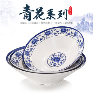 ชามเซรามิกสีน้ำเงินขาว เมลามีน A5 ทนทานต่อการซีดจาง ใช้ในบ้าน ชามก๋วยเตี๋ยวขนาดใหญ่ - Product Image 4