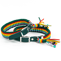 Collier pour chien en nylon tressé arc-en-ciel, personnalisé avec des perles de nom, doux, résistant à l'usure, collier tissé pour animaux de compagnie