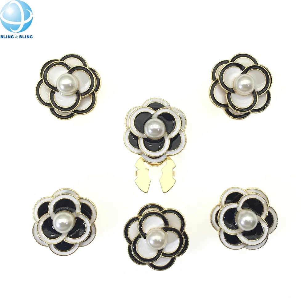Attractive Black White Enamel Camellia Button Clips For Ladies Shirt Decorative No Sew Button Covers Cuffs Jewel Accessories