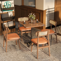 Luxe Moderne Bois Rotin Cuir Commercial Fast Food Café Restaurant Table et Chaise Ensembles Mobilier Chaise
