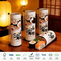 Emballage personnalisé en tube push-up pour sushis en papier kraft avec estampage à chaud UV quadricolore et matériaux recyclés pour les sushis et les en-cas