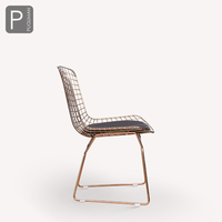Chaise d'appoint Bertoia, chaise de designer italienne, chaise de loisirs en cuir, chaise de salle à manger en métal et en maille