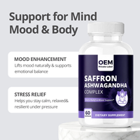 Capsules Herbales Complexe Safran Ashwagandha 60 Unités – Soutien au Soulagement du Stress, Amélioration du Sommeil, Ambiance Positive – Pour Adultes, Végétaliennes, OEM, Marque Privée