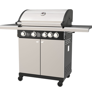 Griglia BBQ <span class=keywords><strong>a</strong></span> <span class=keywords><strong>Gas</strong></span> in Acciaio Inox <span class=keywords><strong>per</strong></span> <span class=keywords><strong>Esterni</strong></span> con Ruote Frenanti, Griglia di Cottura in Ghisa Certificata CE 82x43cm, Doppio Strato Nero Lucido - Product Image 1