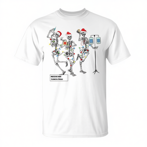 T-shirt de Noël pour adulte unisexe blanc avec motif infirmière squelette dansante - Product Image 2